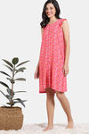 Zivame Floral Pop Woven Knee Length Nightdress - Coral Paradise — thumbnail 3